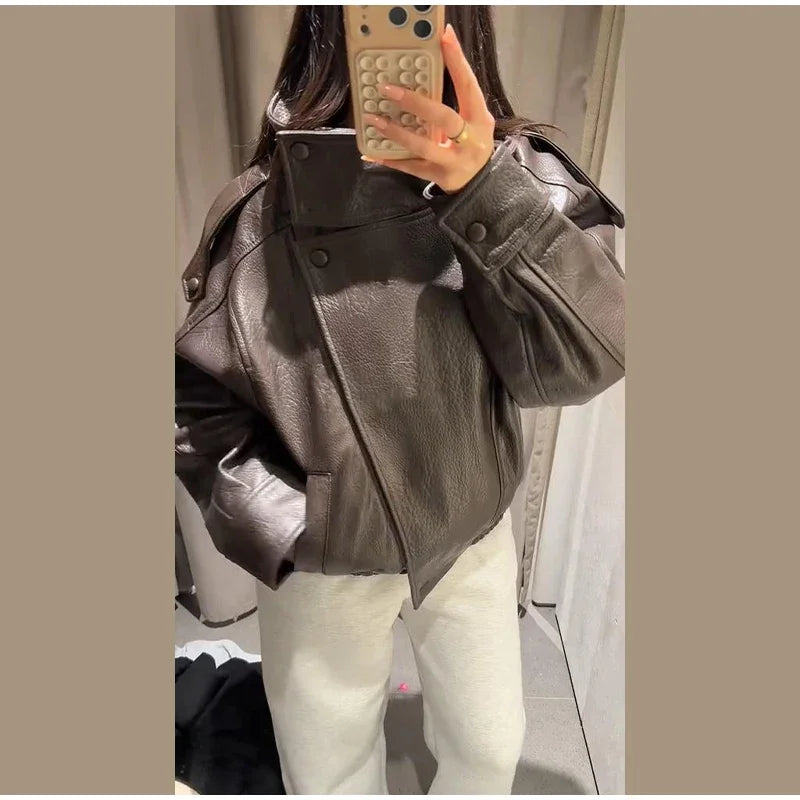 Signature Oversized Faux Leather Moto Jacket – view 8
