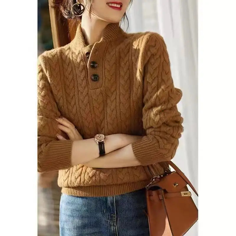 Signature Cable Knit Button Collar Sweater – front view