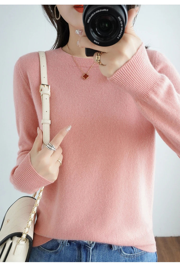 Essential Soft Knit Crew Neck Sweater in Pink – view 3