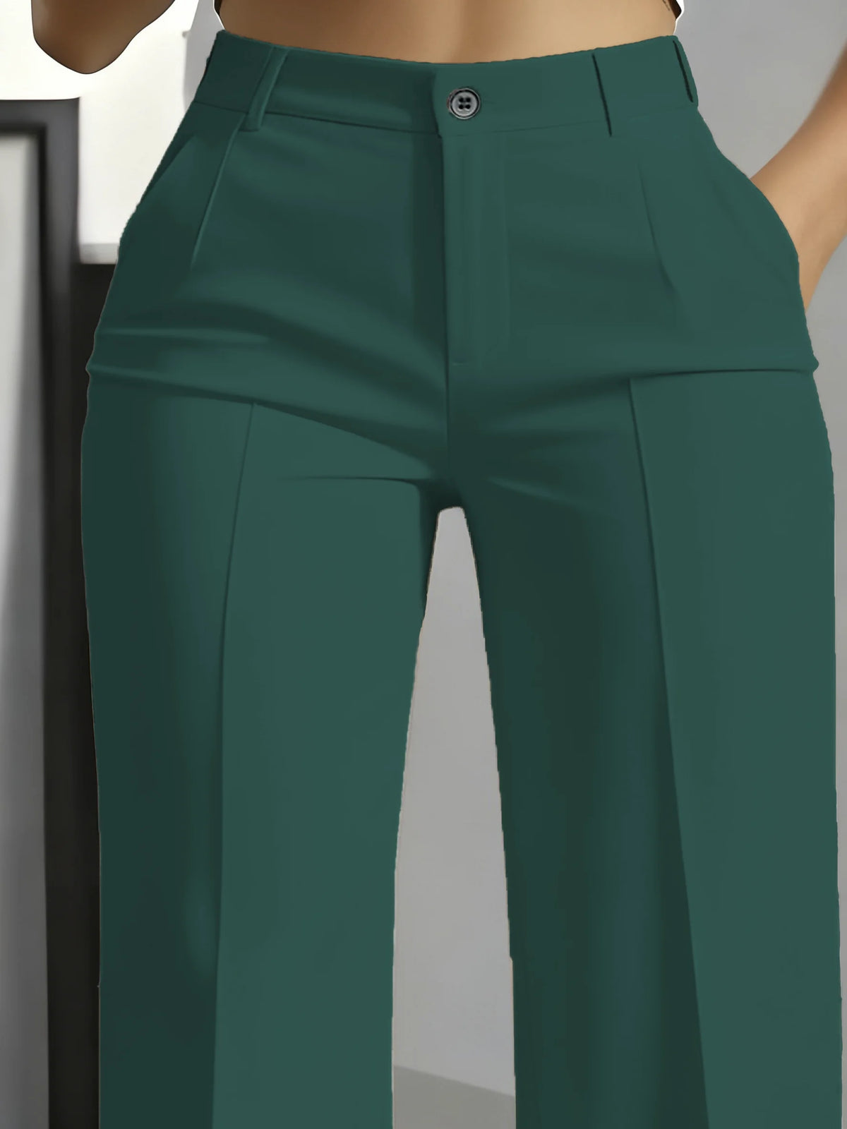 Essential High Waist Tailored Straight Leg Trousers in Forest Green – view 2