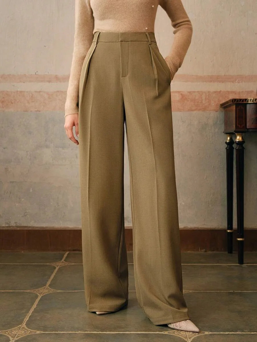 Pleat-Front Palazzo Trousers in Khaki – view 4