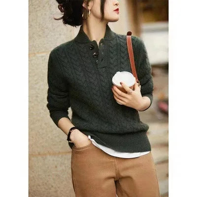 Signature Cable Knit Button Collar Sweater – view 3