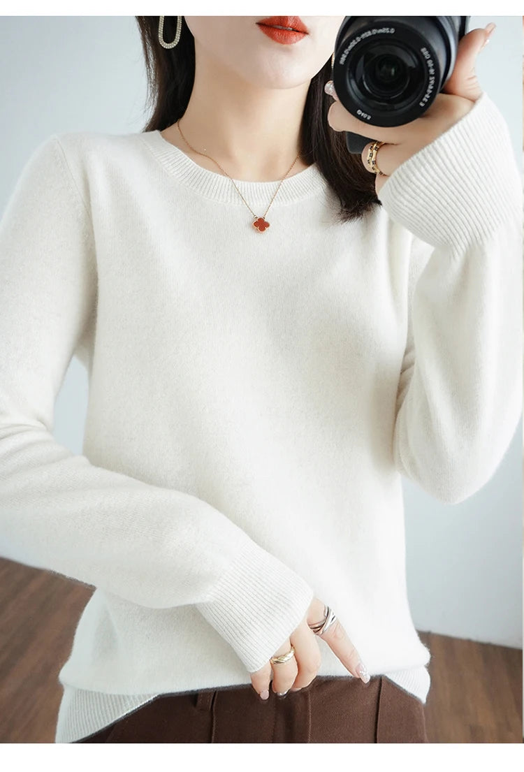 Essential Soft Knit Crew Neck Sweater in White – view 2