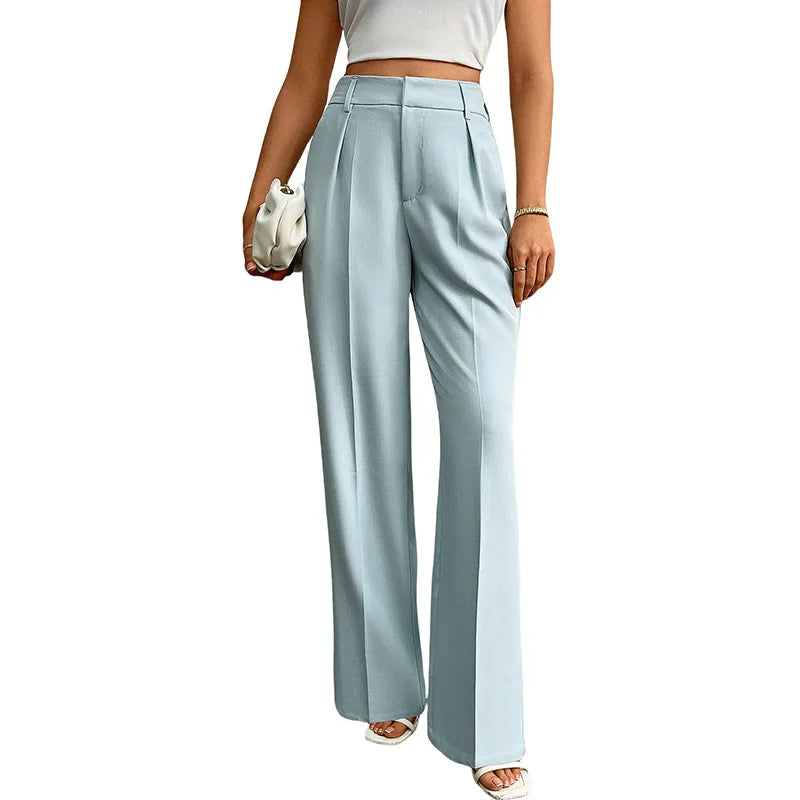 Pleat-Front Palazzo Trousers in Sky Blue