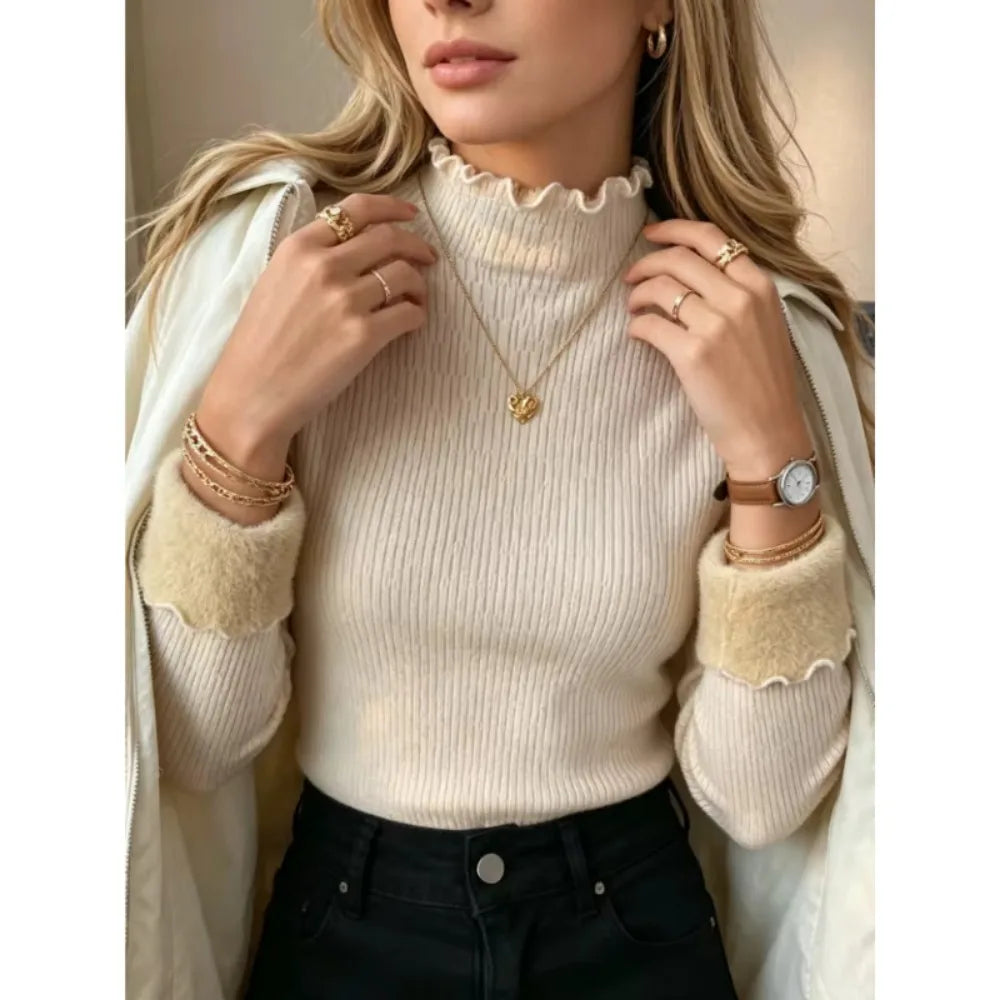 Essential Ruffle Mock Neck Fleece-Lined Sweater – view 4