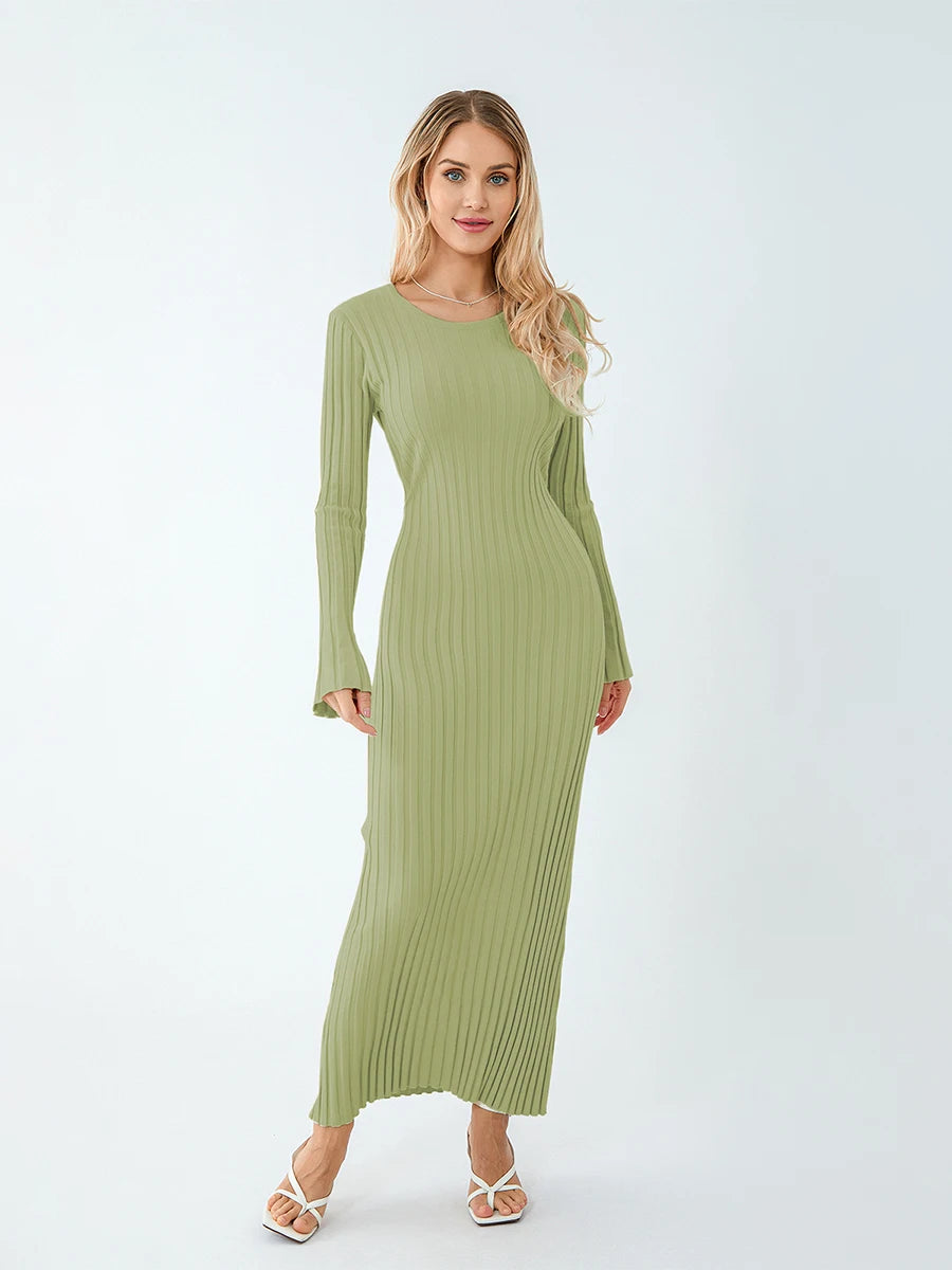 Classic Ribbed Knit Lace-Up Back Maxi Dress – view 6