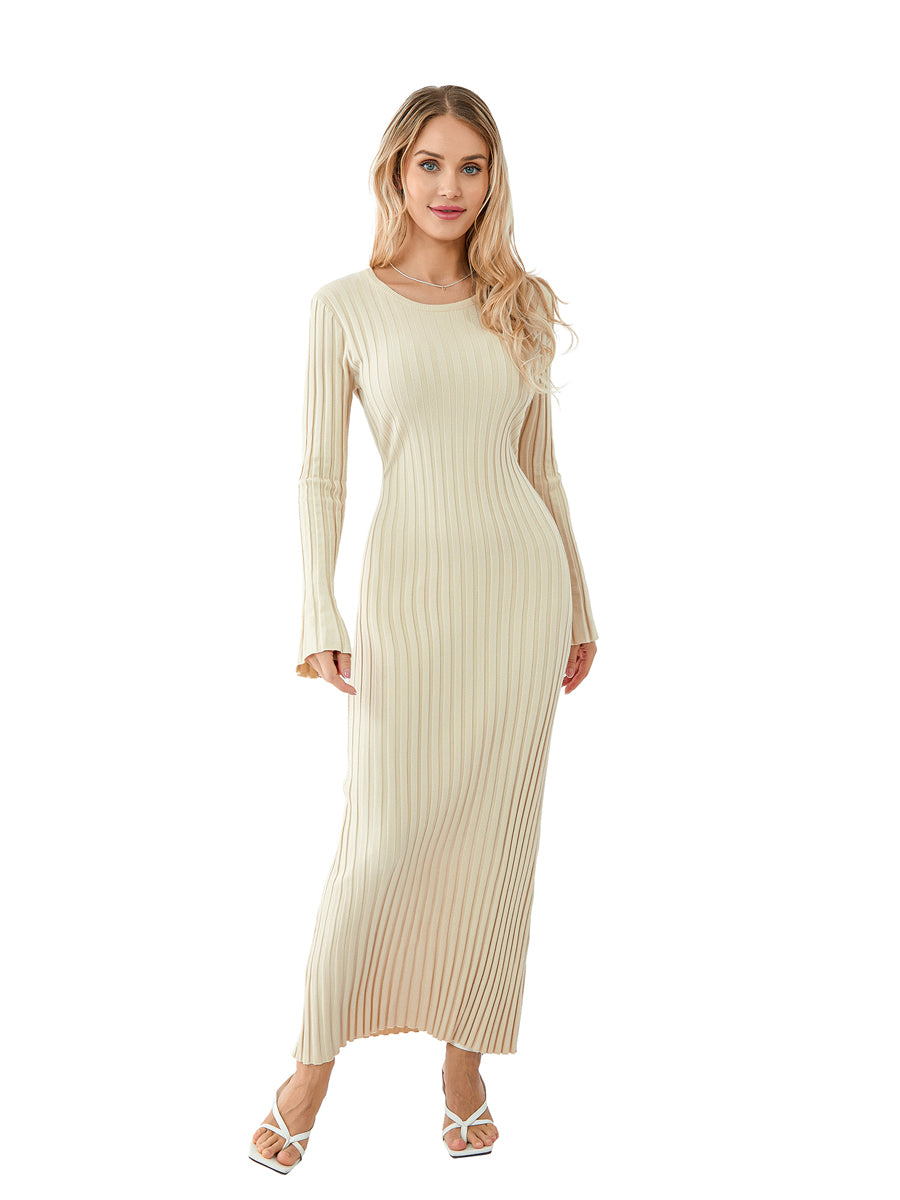 Classic Ribbed Knit Lace-Up Back Maxi Dress – view 13