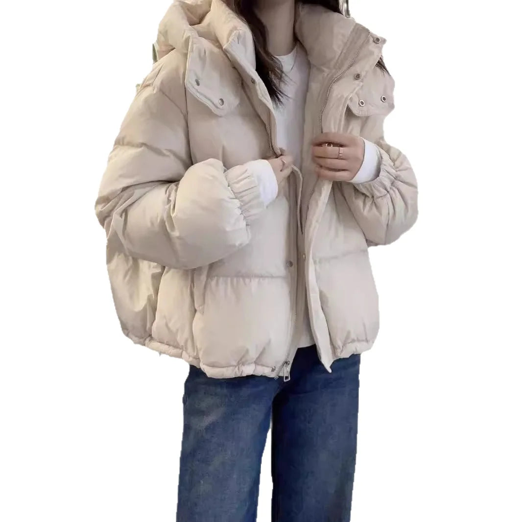 Classic Cropped Hooded Puffer Jacket – front view