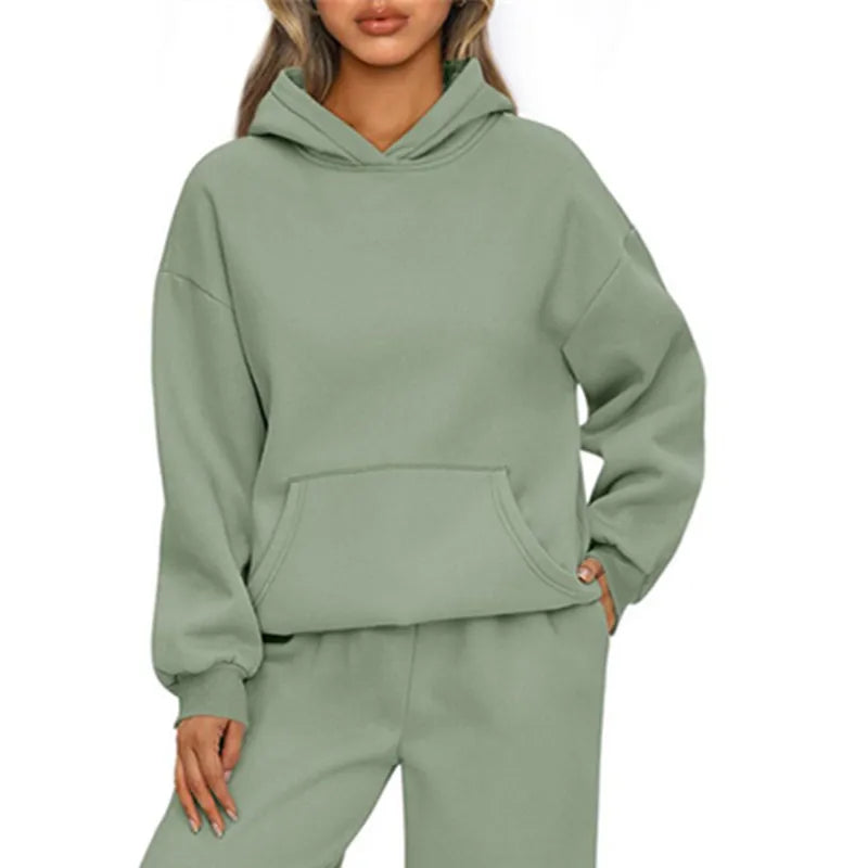 Essential Oversized Fleece Pullover Hoodie in Sage