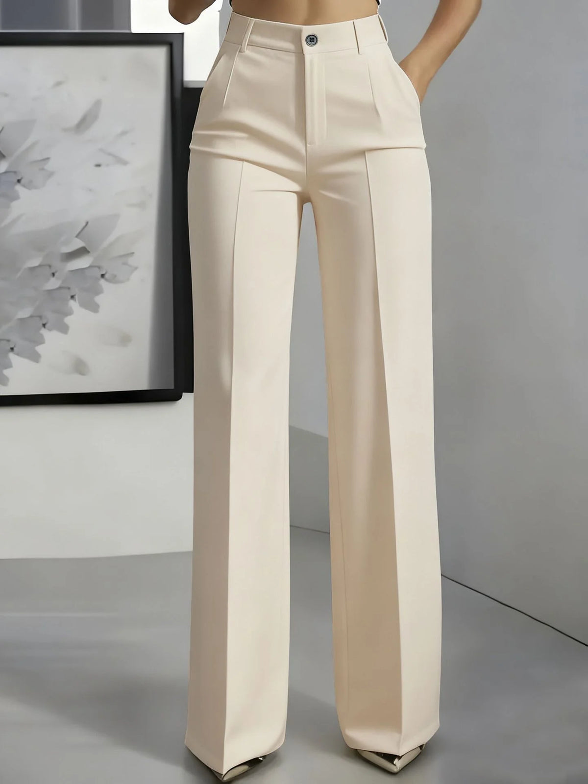 Essential High Waist Tailored Straight Leg Trousers in Cream