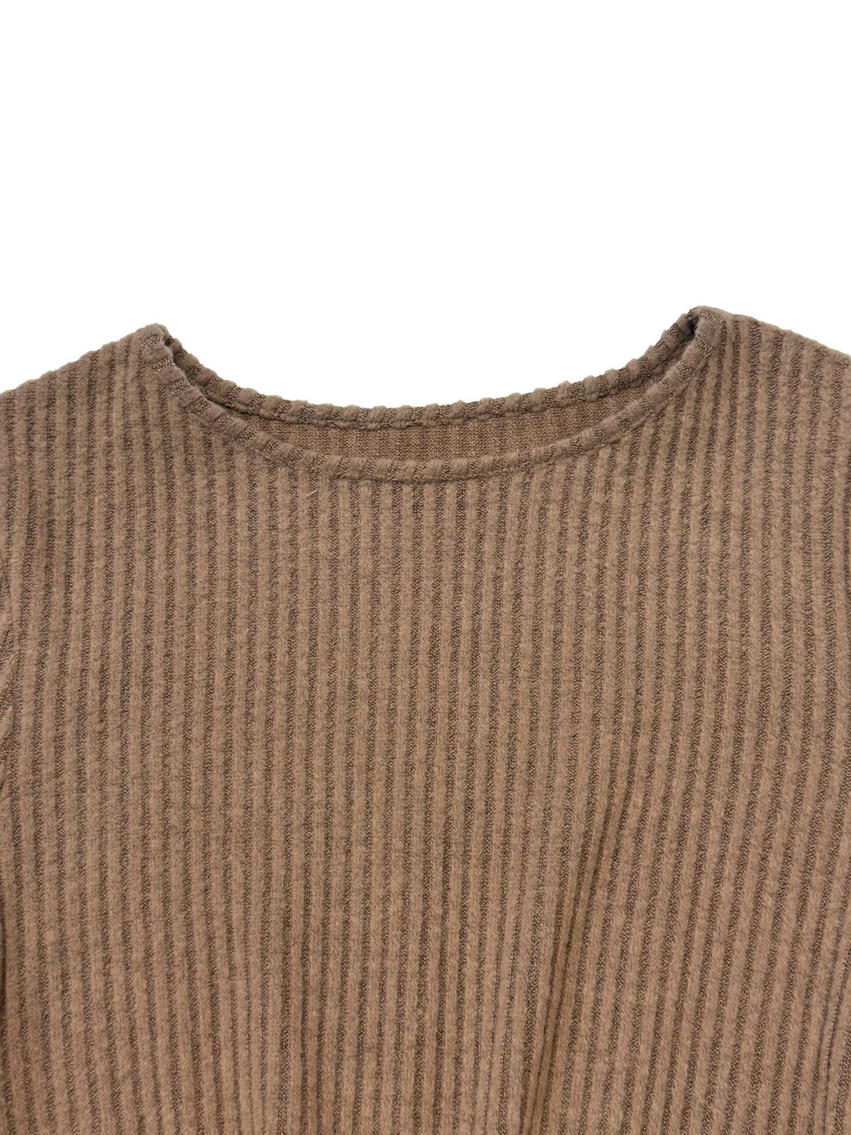 Signature Ribbed Twist Front Midi Dress in Camel – view 3