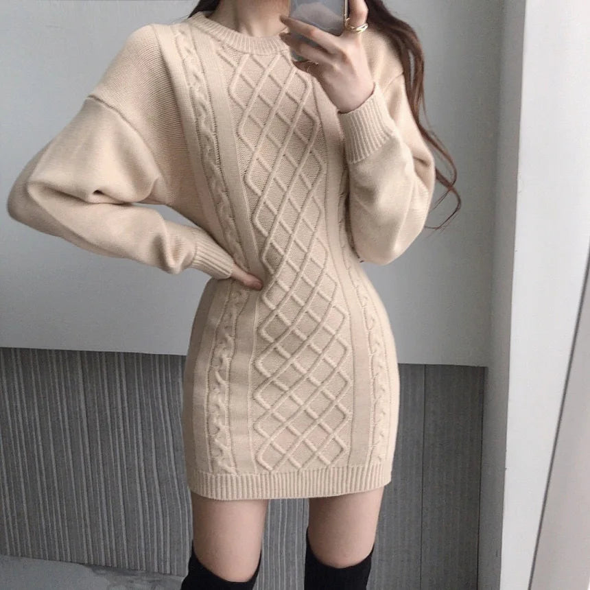 Signature Cable Knit Mini Sweater Dress – front view