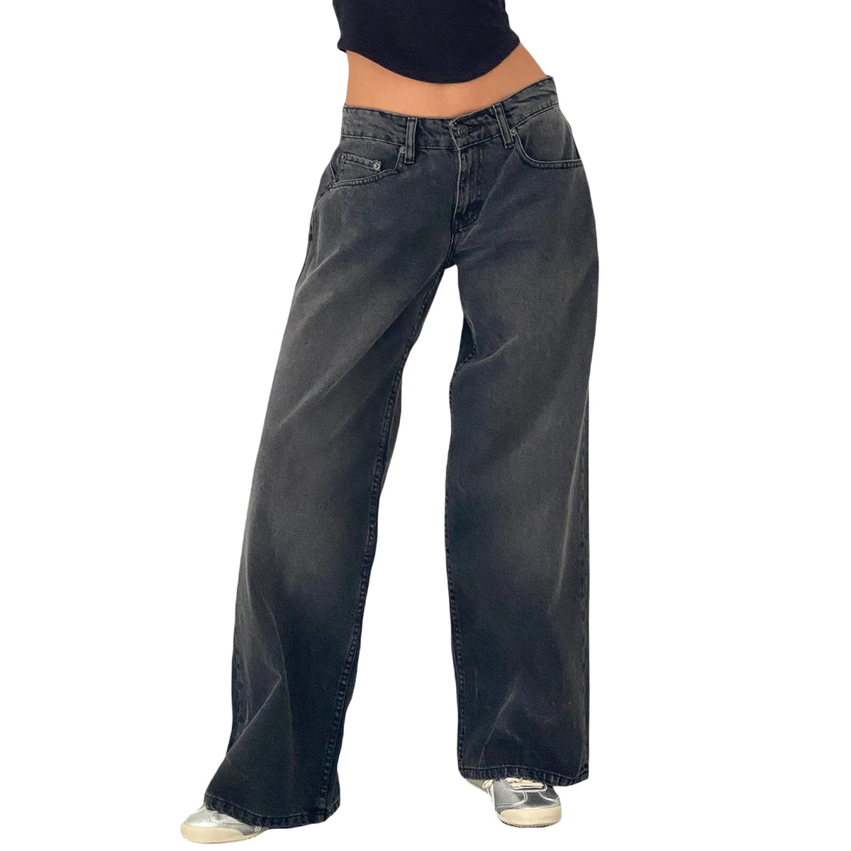 Classic Low Rise Baggy Wide Leg Jeans in Smoke Grey