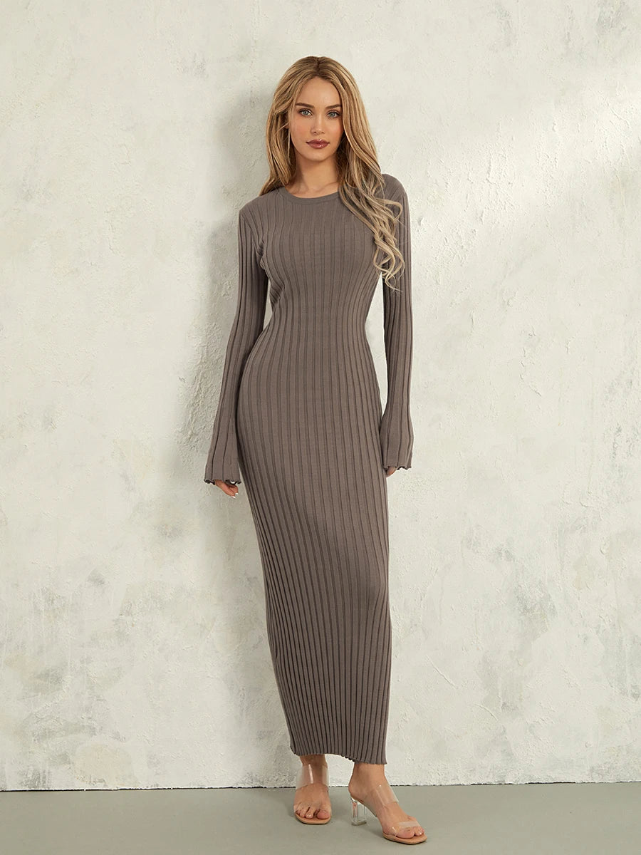 Classic Ribbed Knit Lace-Up Back Maxi Dress – view 22