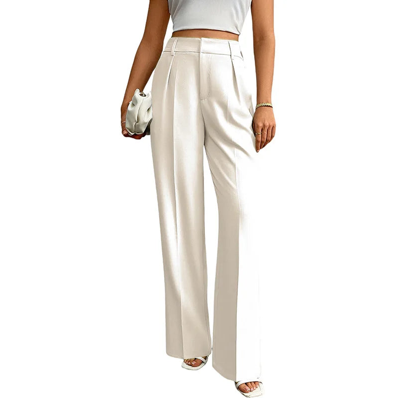 Pleat-Front Palazzo Trousers in Ivory