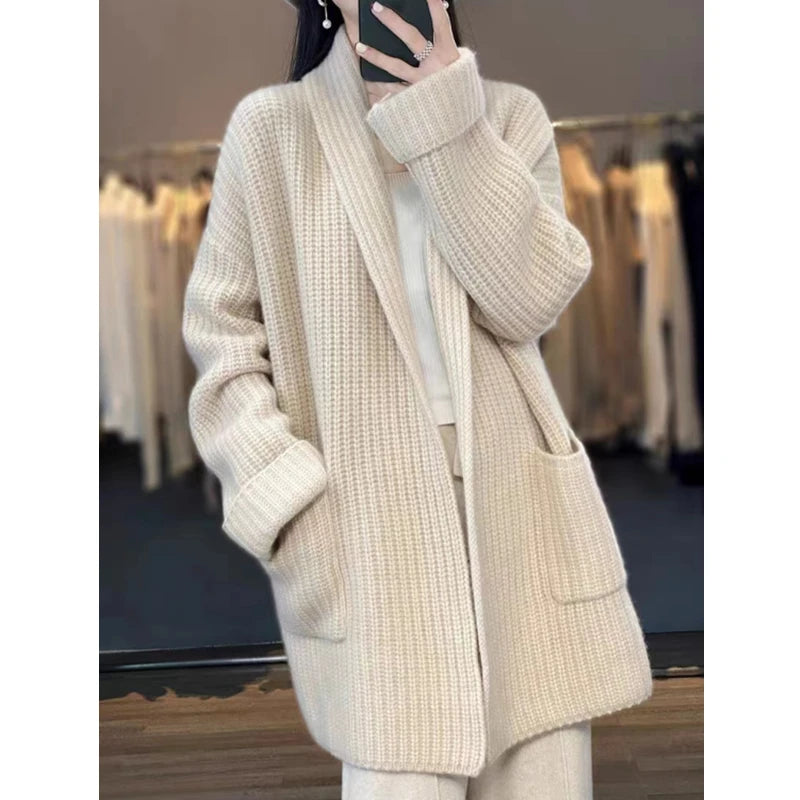 Classic Oversized Ribbed Knit Long Cardigan – view 7