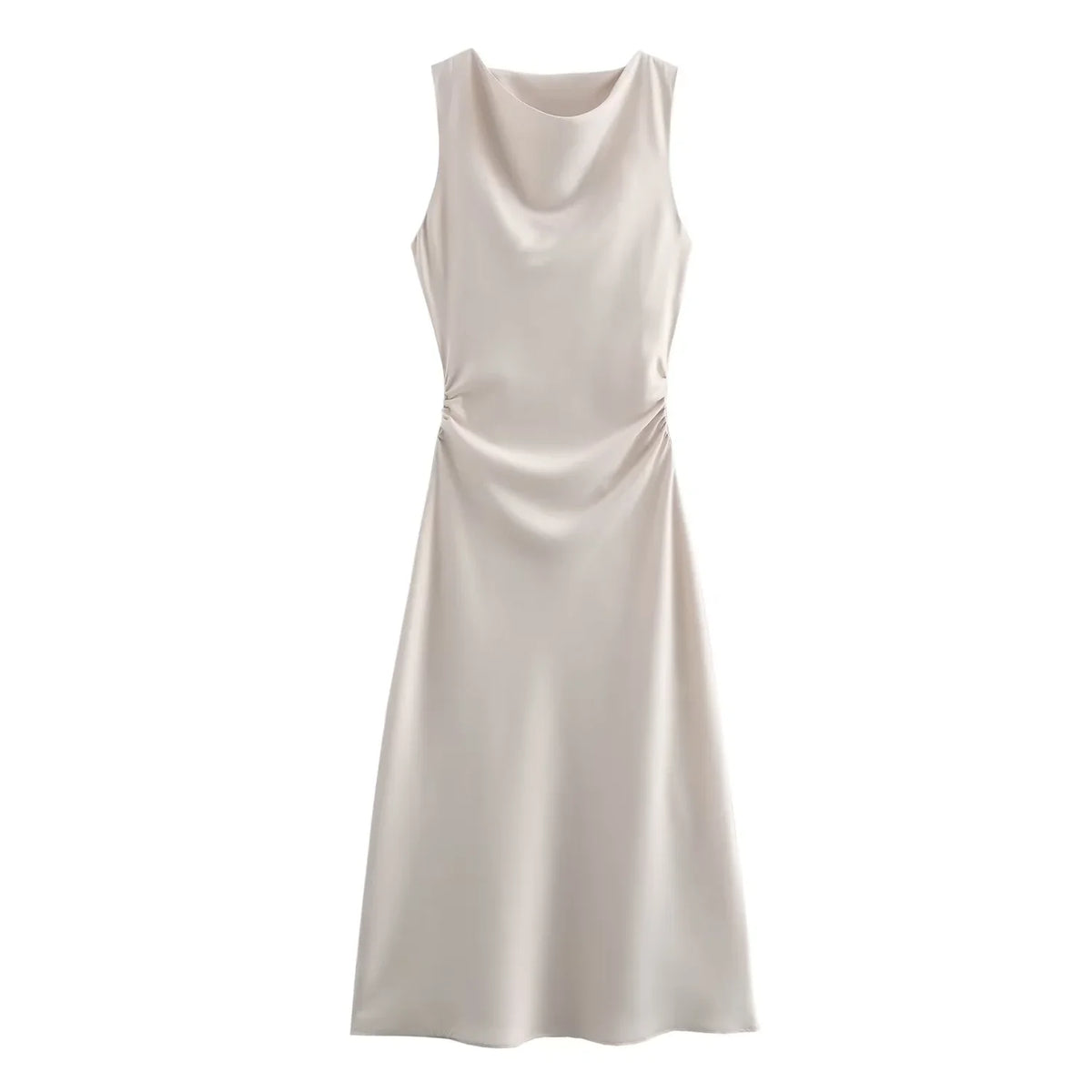 Signature Satin Cowl Neck Ruched Maxi Dress in Silver Grey