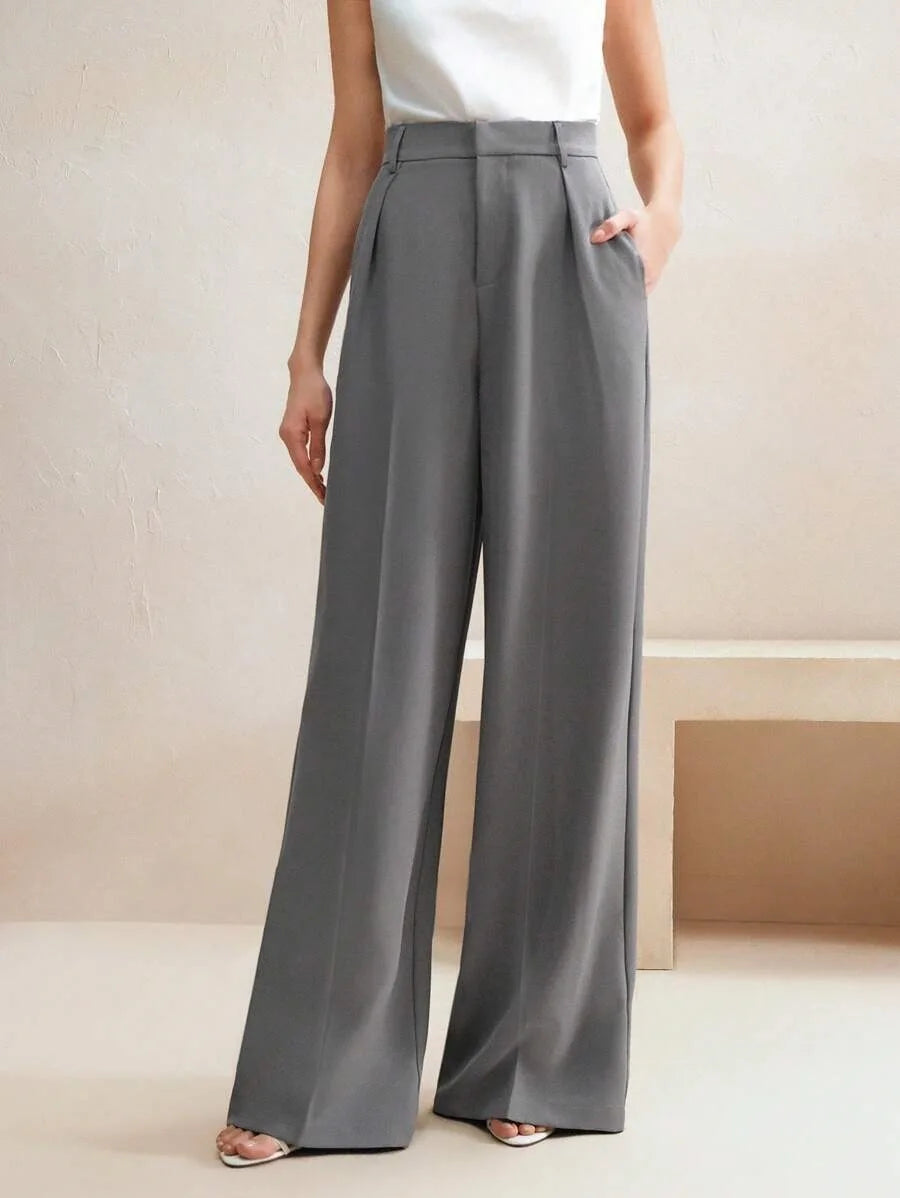Pleat-Front Palazzo Trousers in Grey – view 4