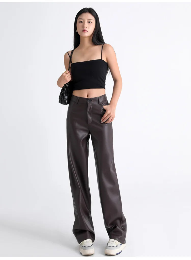 Fleece-Lined Faux Leather Straight Leg Trousers – view 4