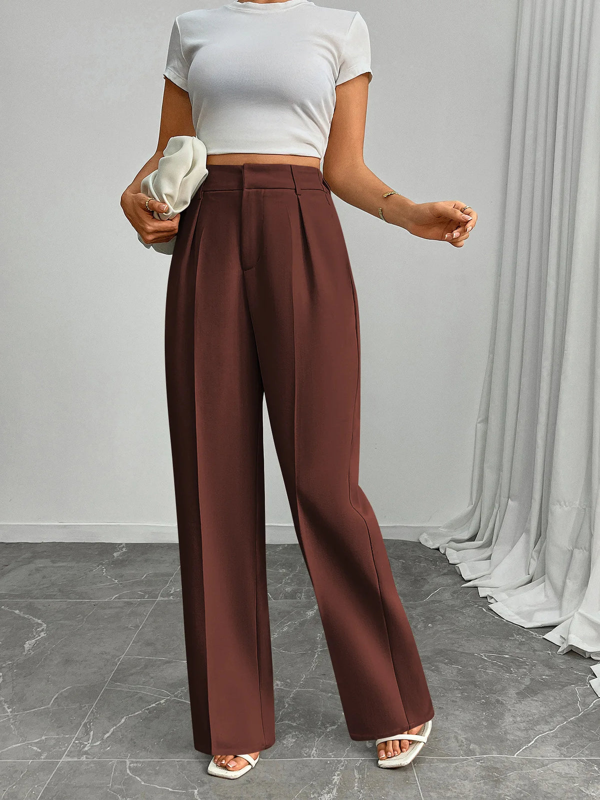 Pleat-Front Palazzo Trousers in Mahogany – view 6