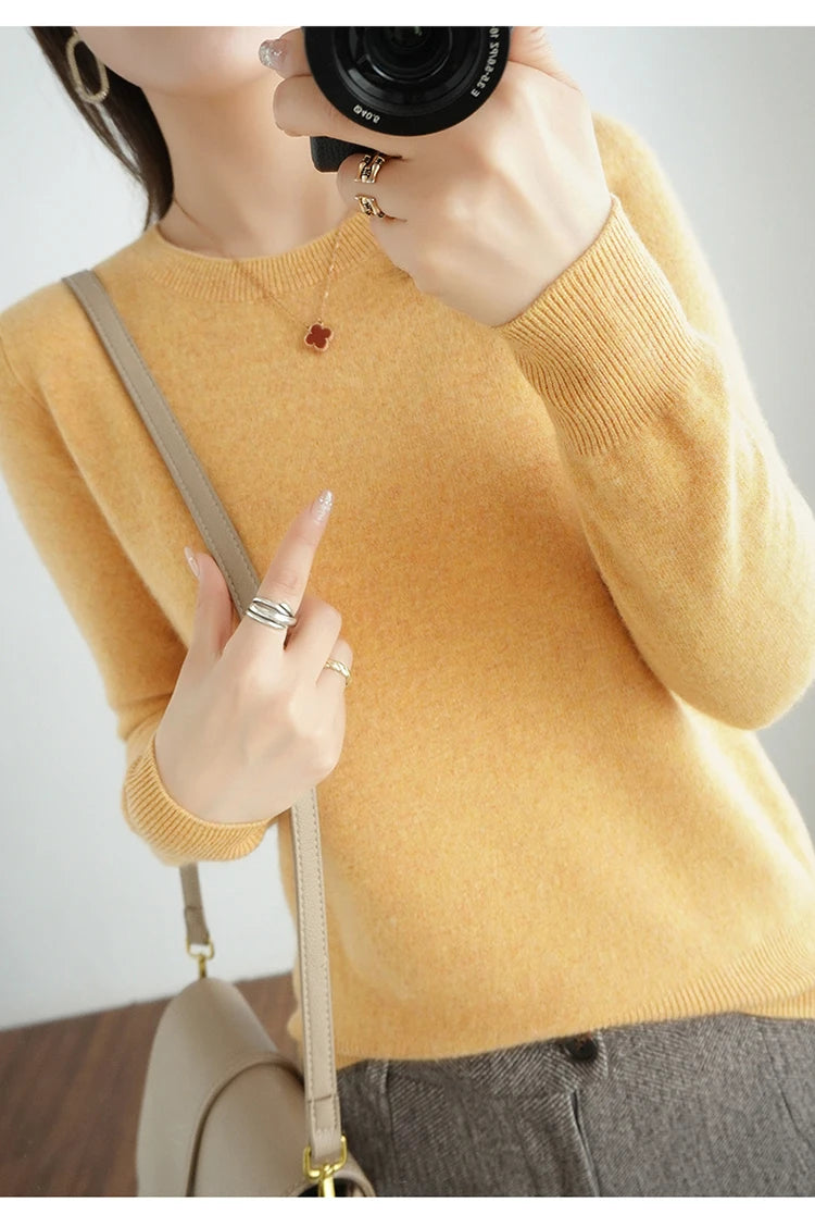 Essential Soft Knit Crew Neck Sweater in Mustard – view 2