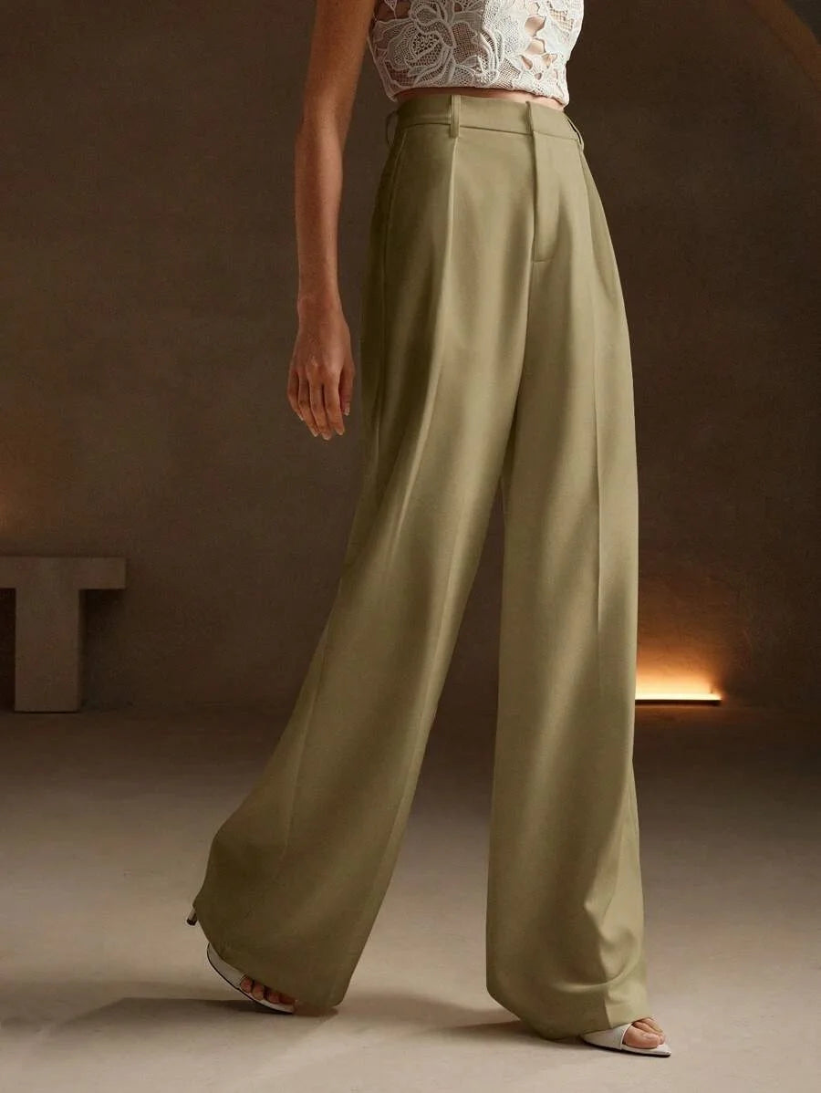 Pleat-Front Palazzo Trousers in Moss – view 4