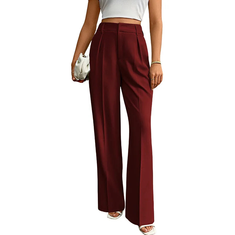 Pleat-Front Palazzo Trousers in Burgundy