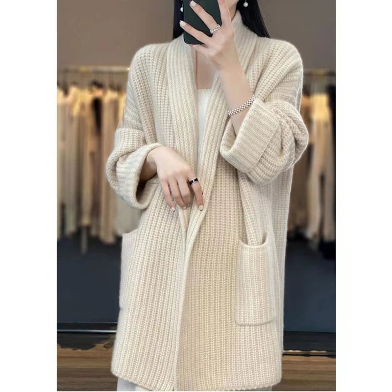 Classic Oversized Ribbed Knit Long Cardigan – view 2