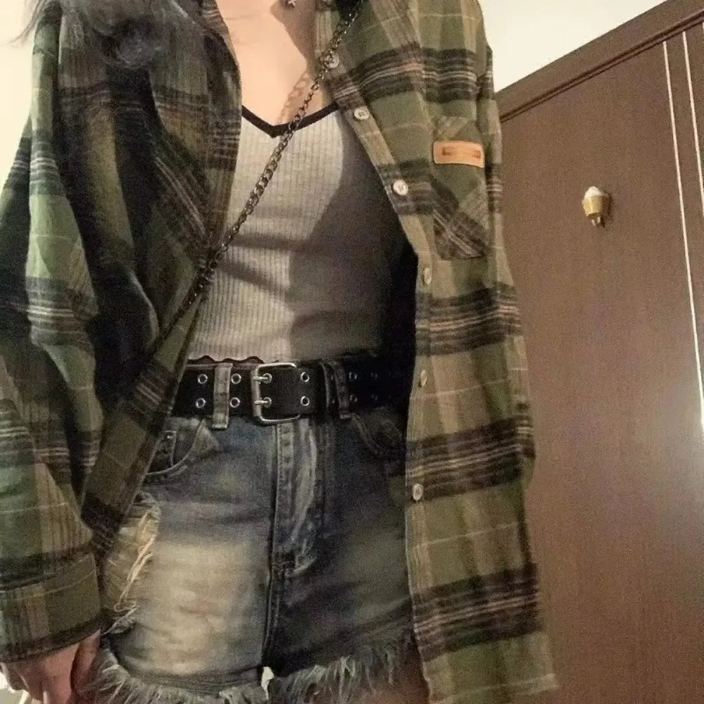 Classic Green Plaid Oversized Flannel Shirt – view 6