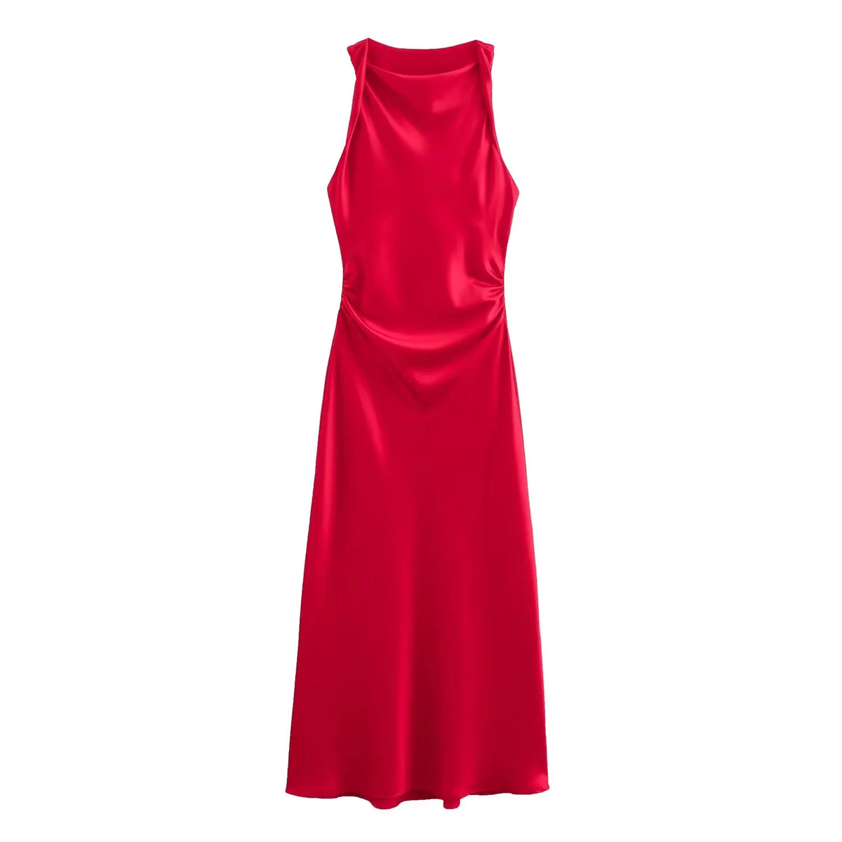 Signature Satin Cowl Neck Ruched Maxi Dress in Red