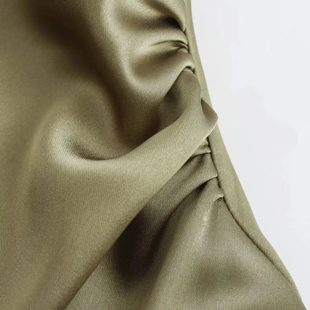 Signature Satin Cowl Neck Ruched Maxi Dress in Olive – view 7