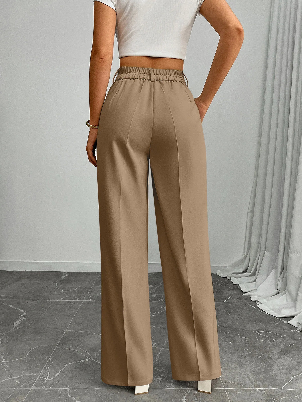 Pleat-Front Palazzo Trousers in Taupe – view 4