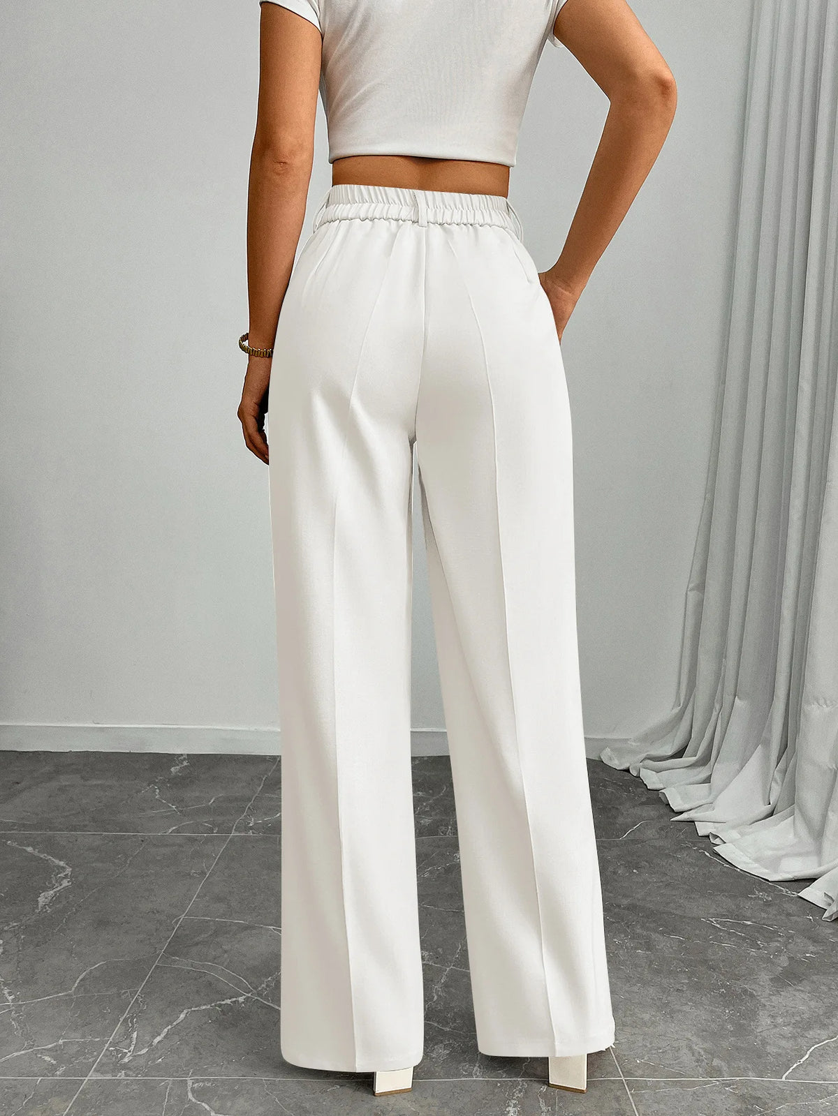 Pleat-Front Palazzo Trousers in White – view 3