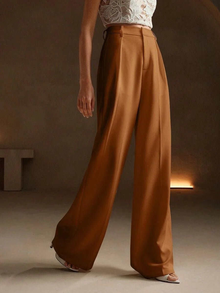 Pleat-Front Palazzo Trousers in Caramel – view 4