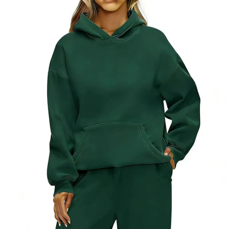 Essential Oversized Fleece Pullover Hoodie in Dark Green