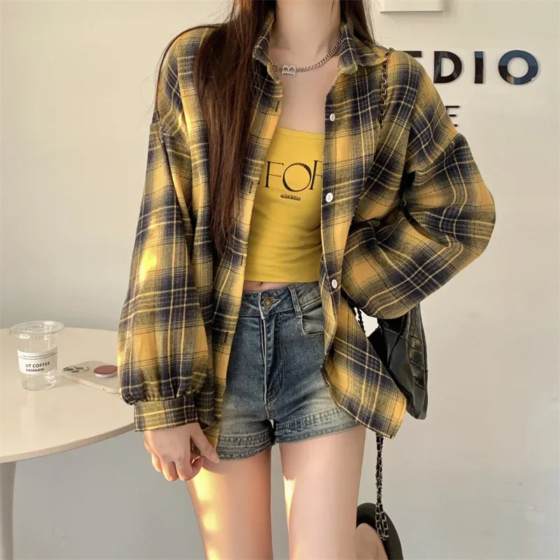 Essential Oversized Plaid Flannel Shirt in Yellow Plaid
