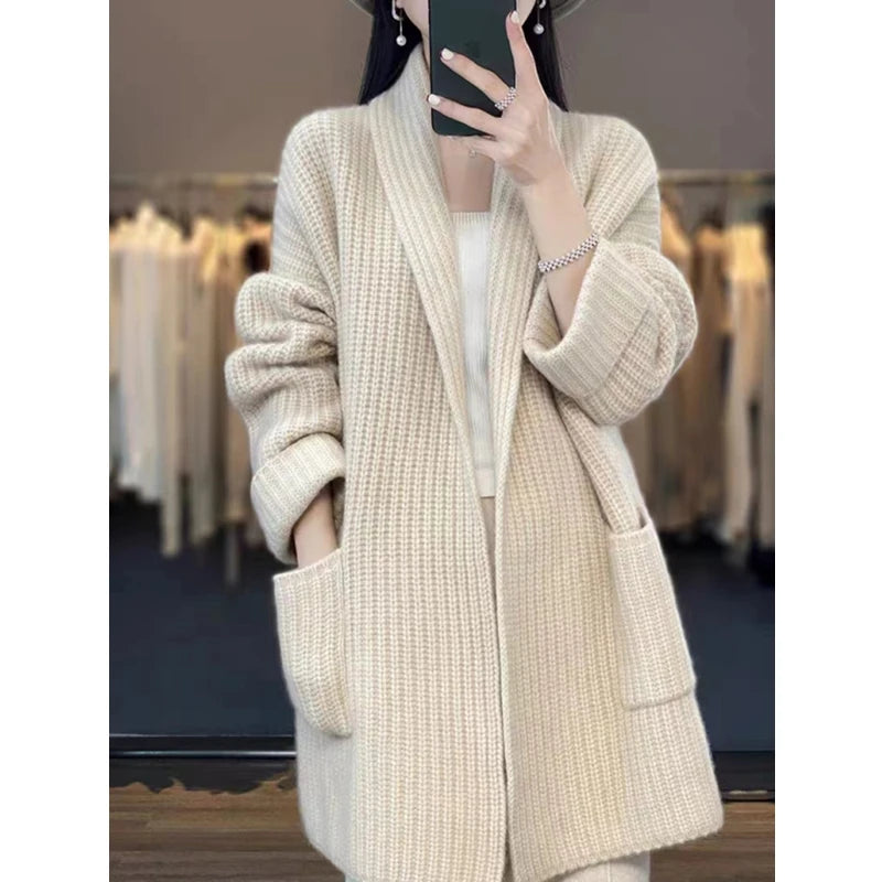 Classic Oversized Ribbed Knit Long Cardigan – view 8