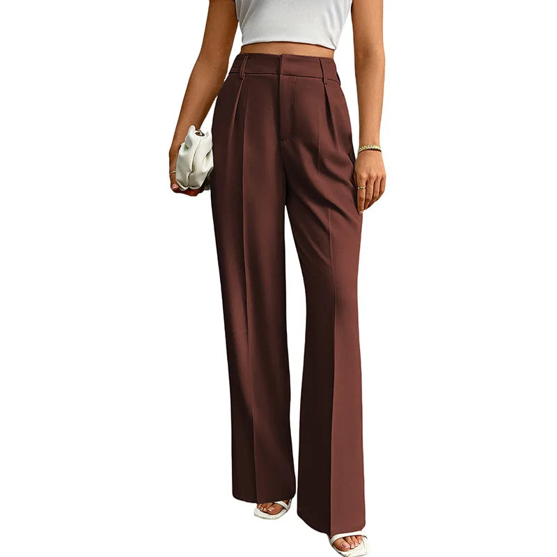 Pleat-Front Palazzo Trousers in Mahogany