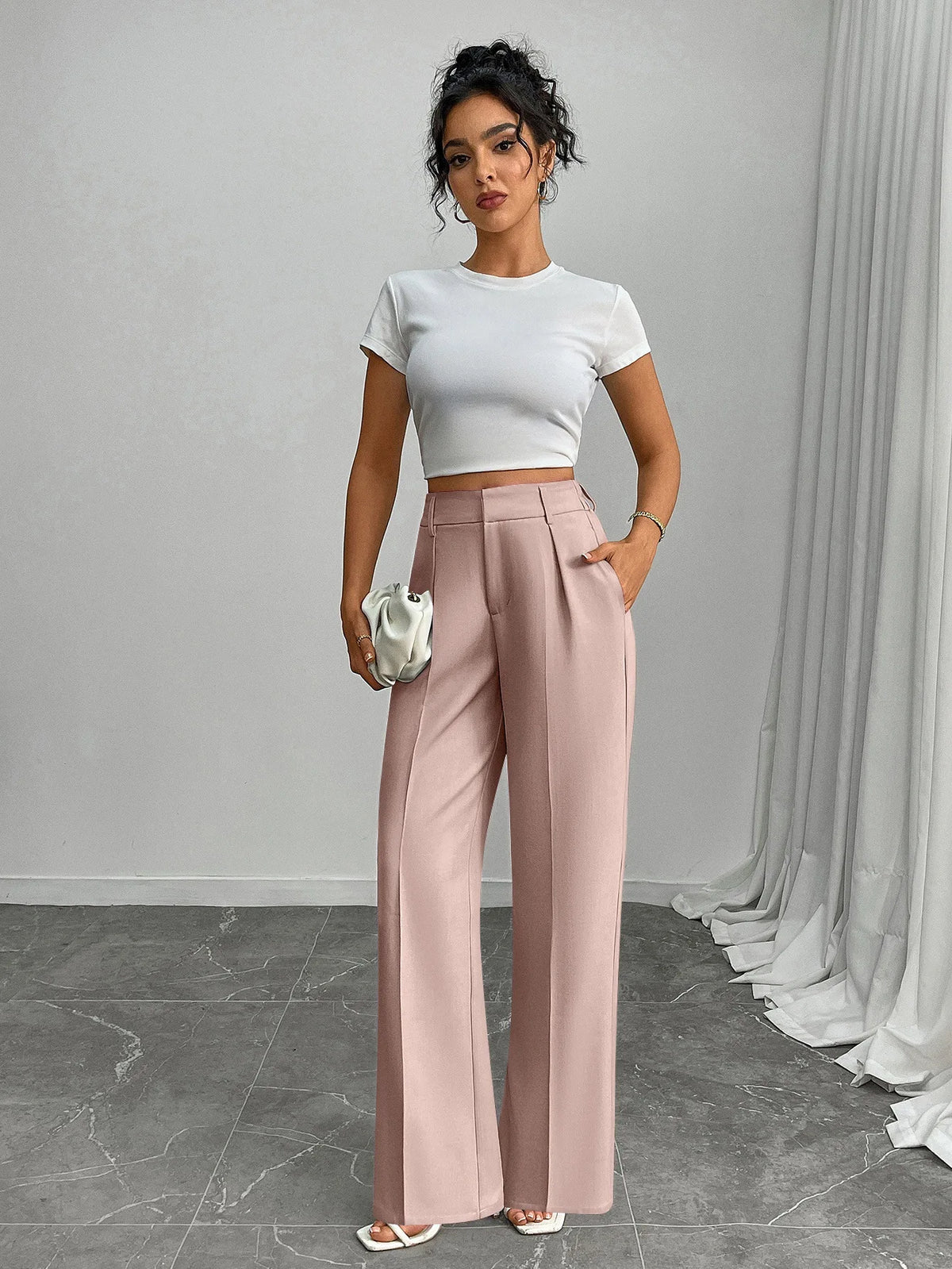 Pleat-Front Palazzo Trousers in Lilac – view 6