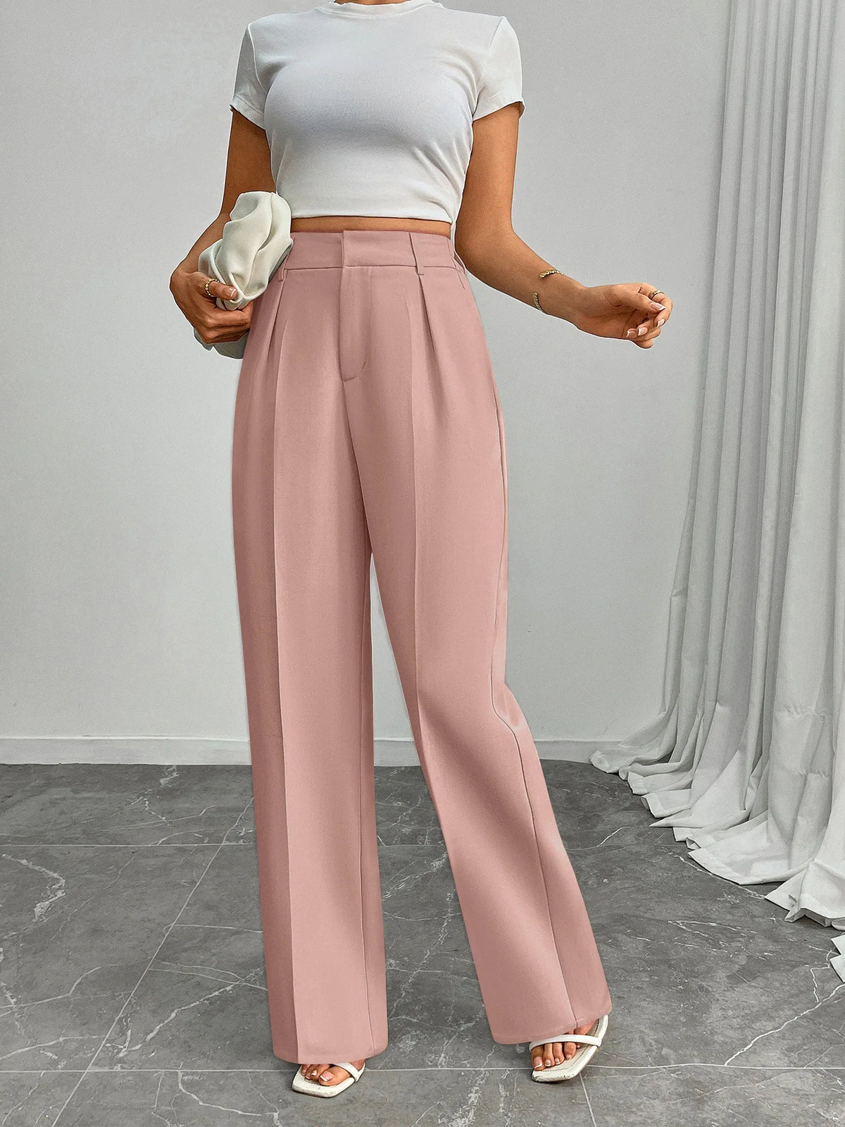 Pleat-Front Palazzo Trousers in Pink – view 6