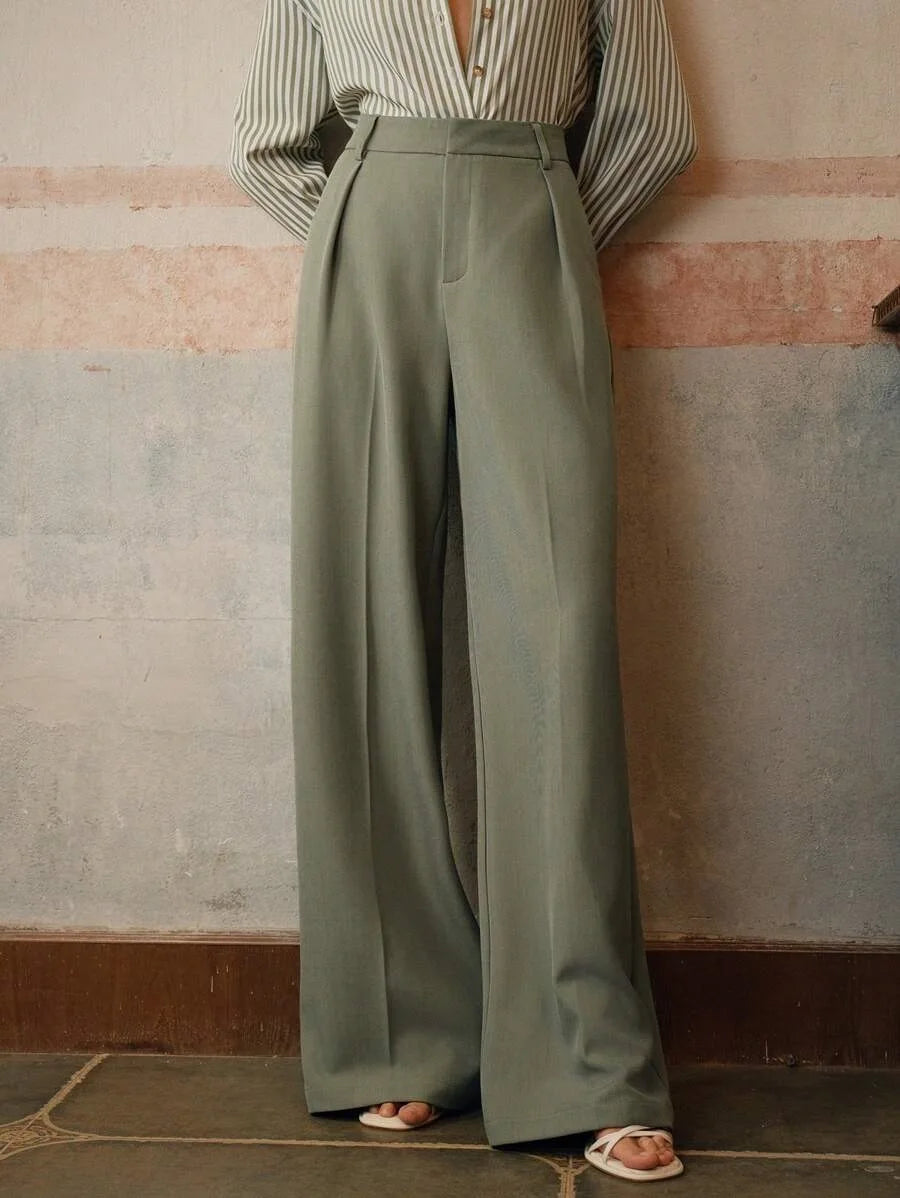 Pleat-Front Palazzo Trousers in Olive – view 4