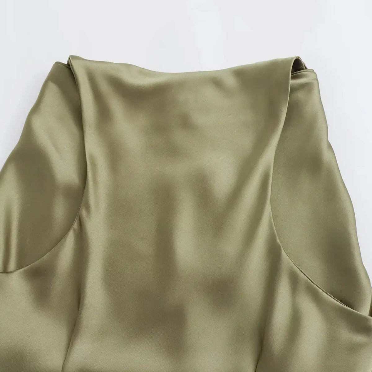 Signature Satin Cowl Neck Ruched Maxi Dress in Olive – view 10