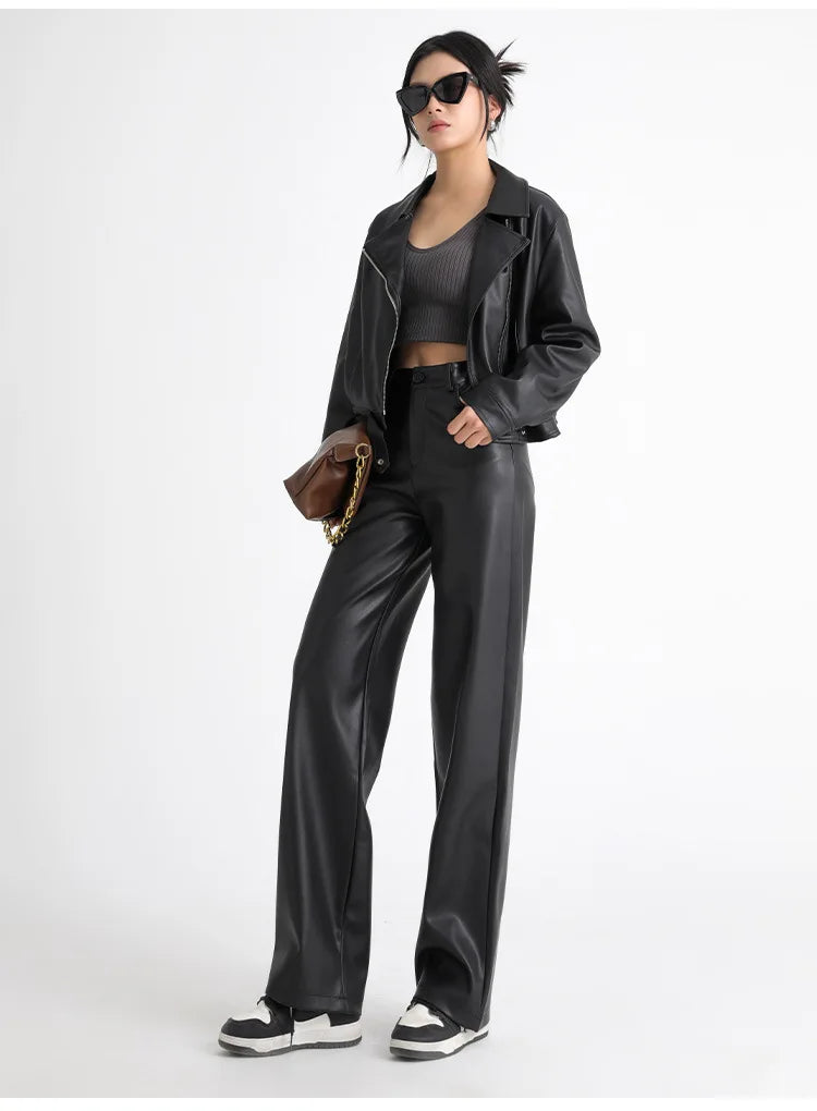 Fleece-Lined Faux Leather Straight Leg Trousers – view 10
