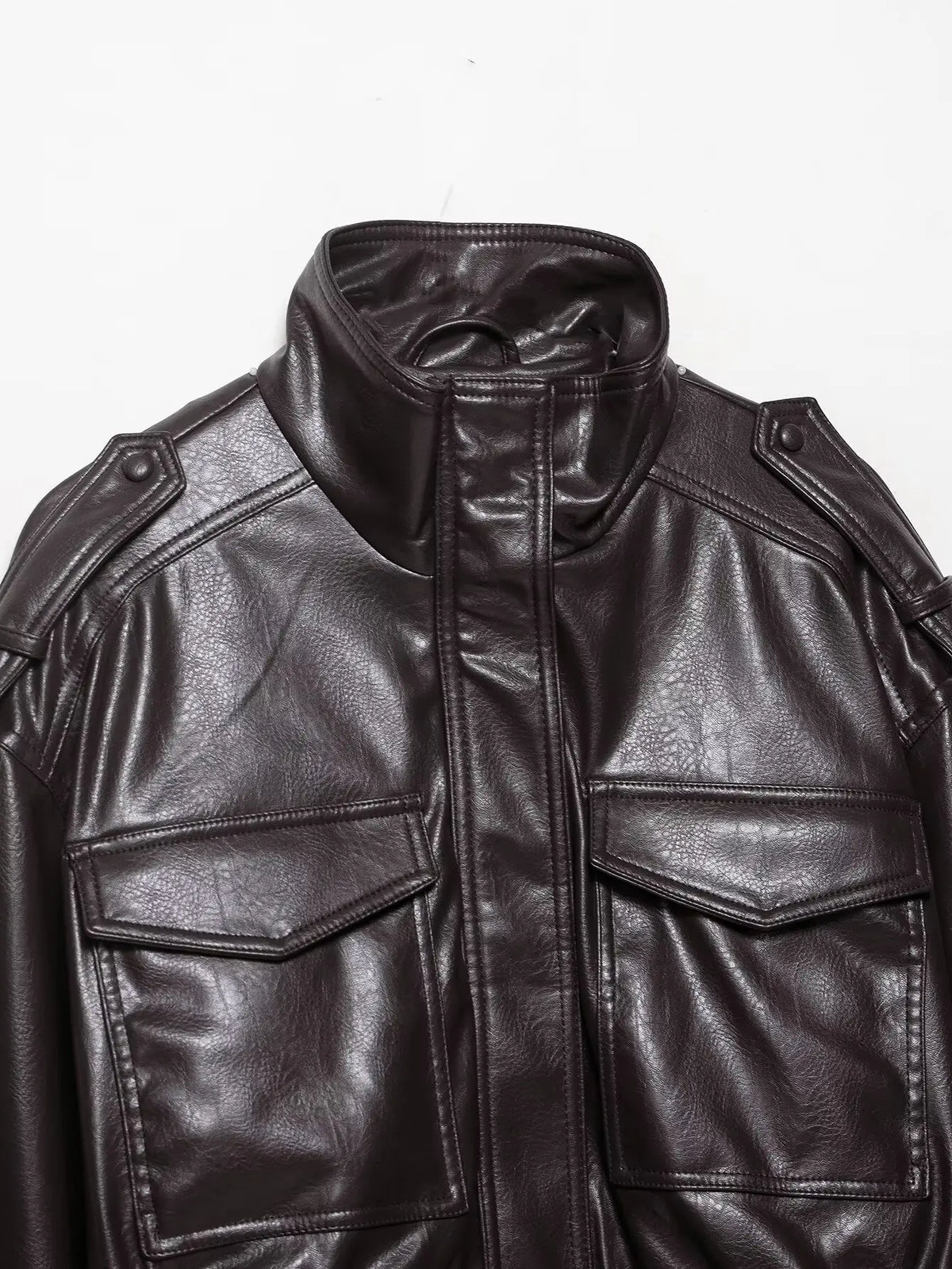 Classic Cropped Faux Leather Utility Jacket – view 9