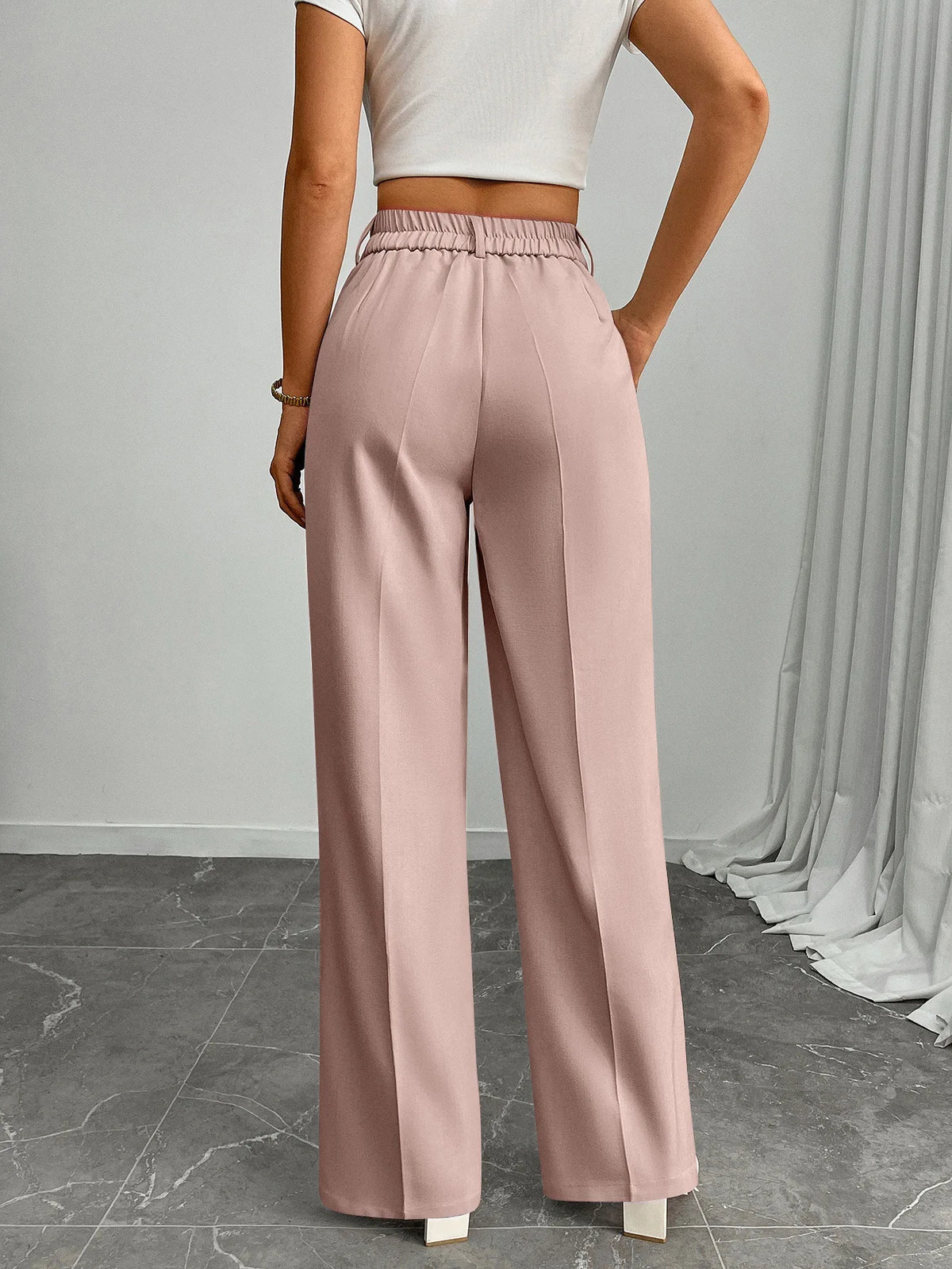 Pleat-Front Palazzo Trousers in Lilac – view 3