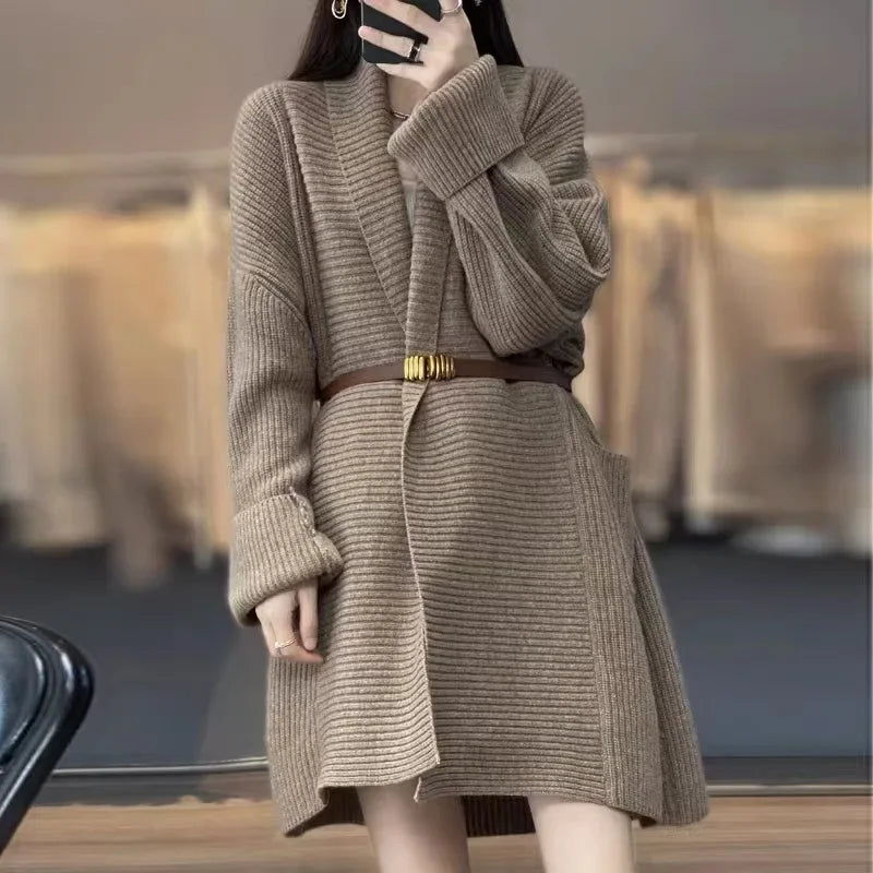 Classic Oversized Ribbed Knit Long Cardigan – view 5
