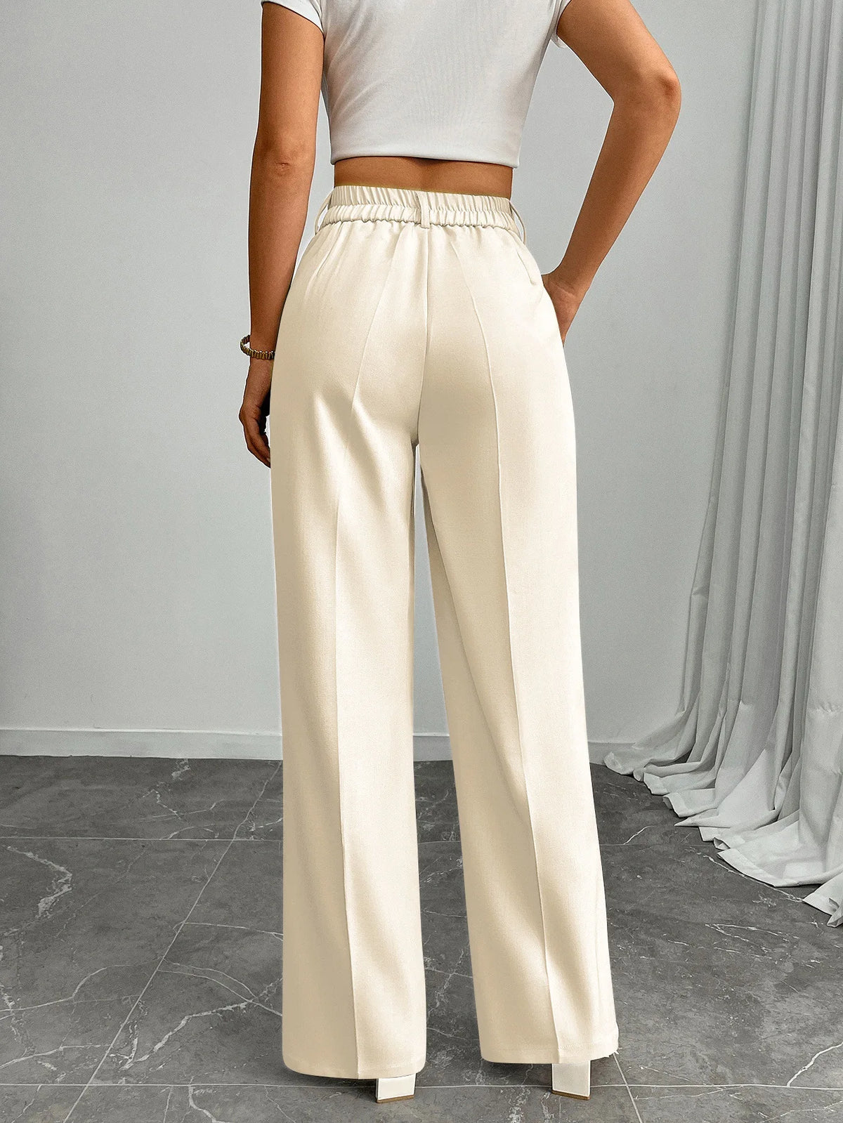 Pleat-Front Palazzo Trousers in Ivory – view 3