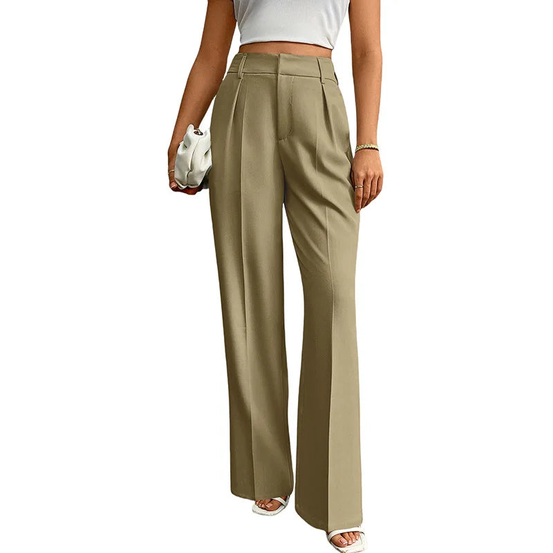 Pleat-Front Palazzo Trousers in Moss
