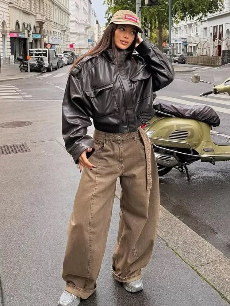 Classic Cropped Faux Leather Utility Jacket – view 5
