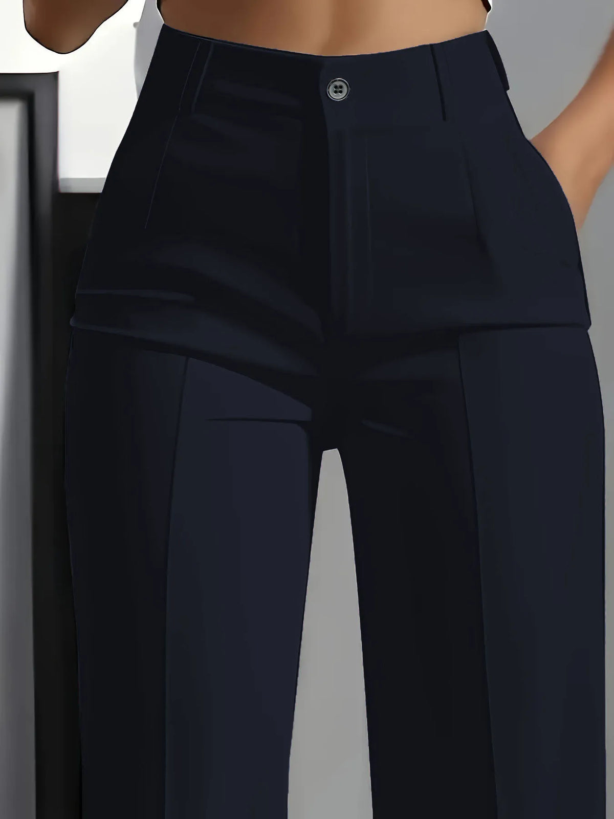 Essential High Waist Tailored Straight Leg Trousers in Navy – view 2
